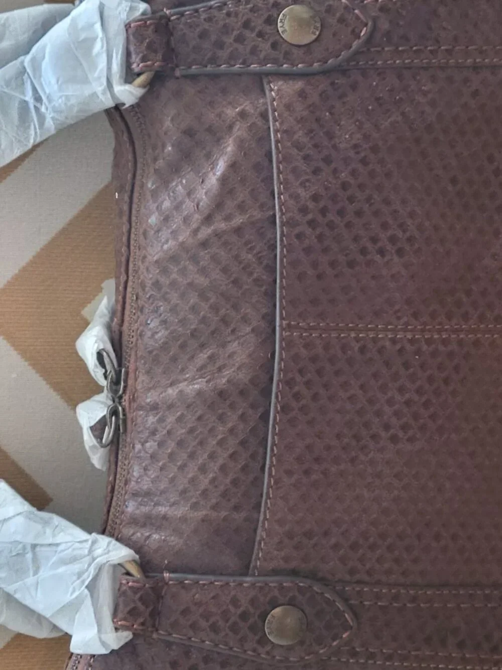 Frye Melissa Medium Cognac Snake Satchel